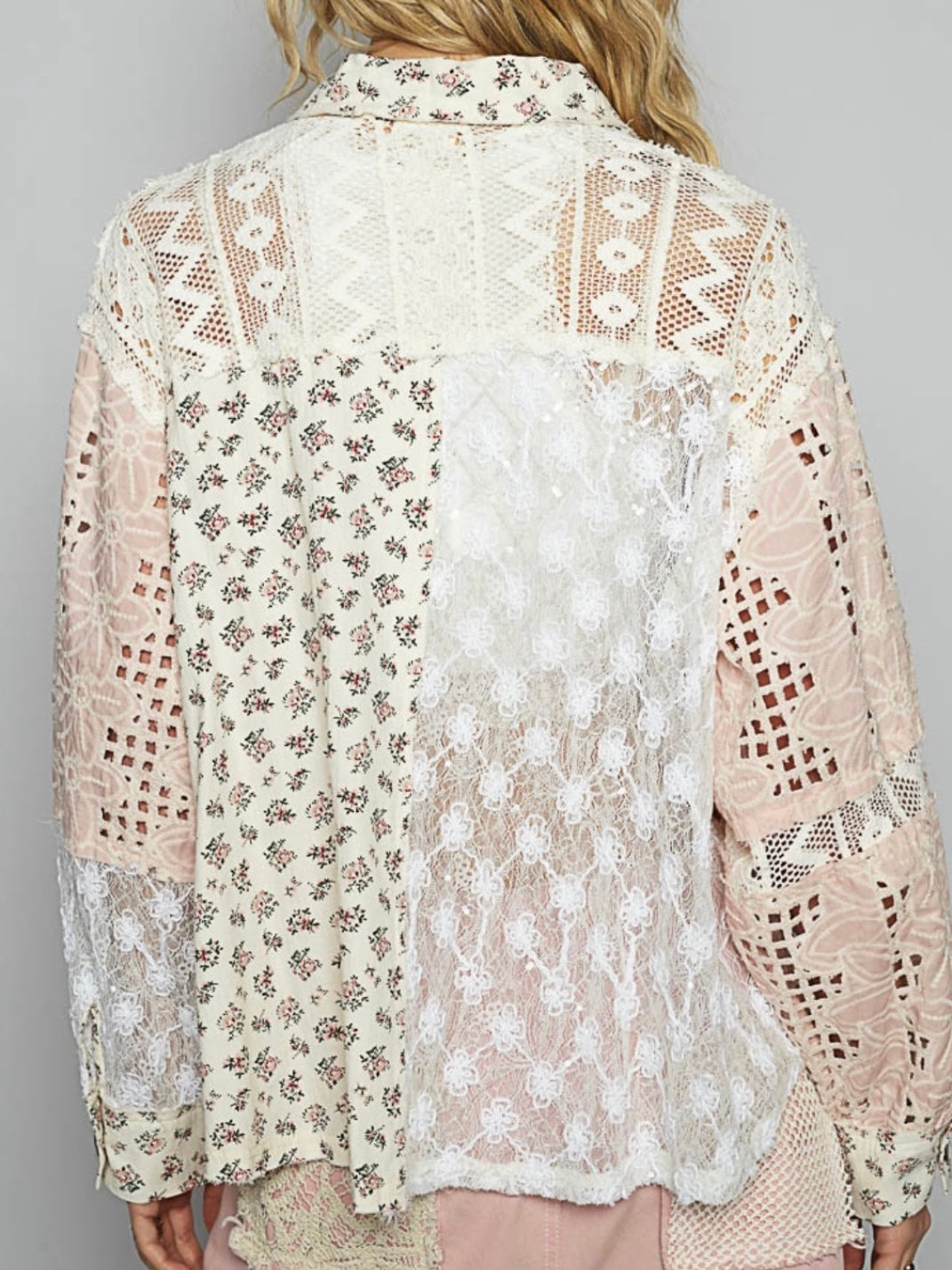 Pink and beige mix fabrics shacket - shirt