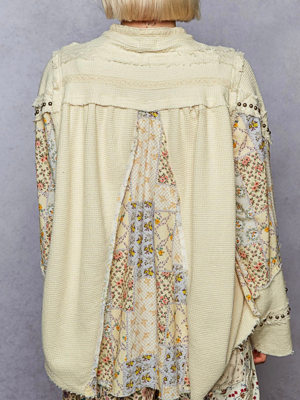 Green and beige mix fabrics shacket - shirt
