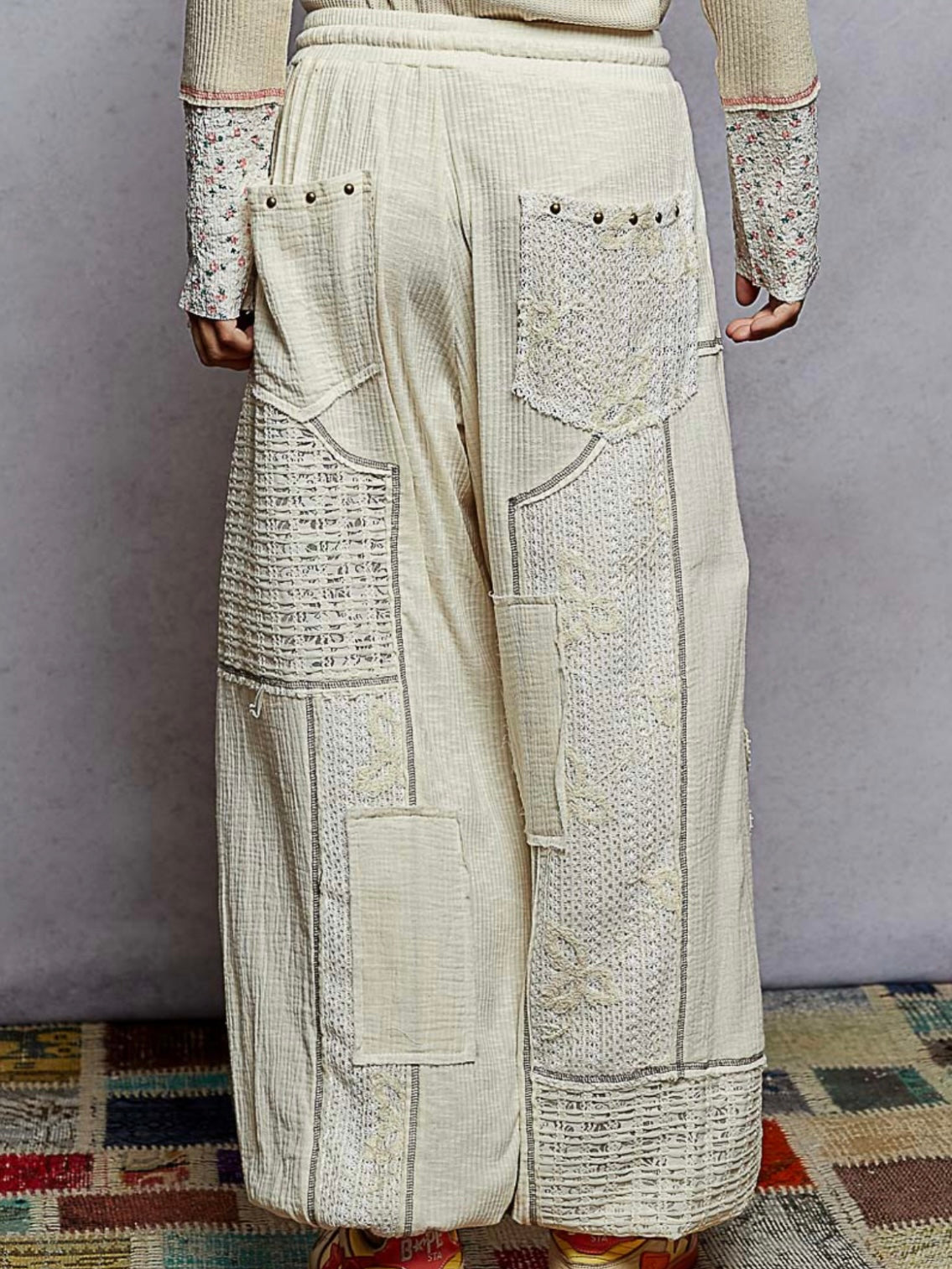 Off white mixed printed fabrics patched wide cargo pants