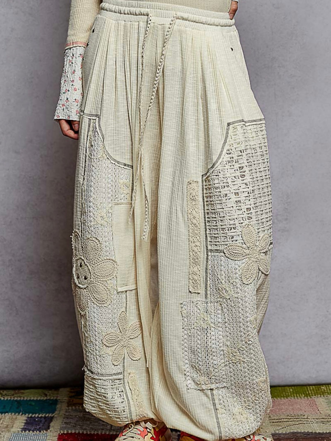 Off white mixed printed fabrics patched wide cargo pants