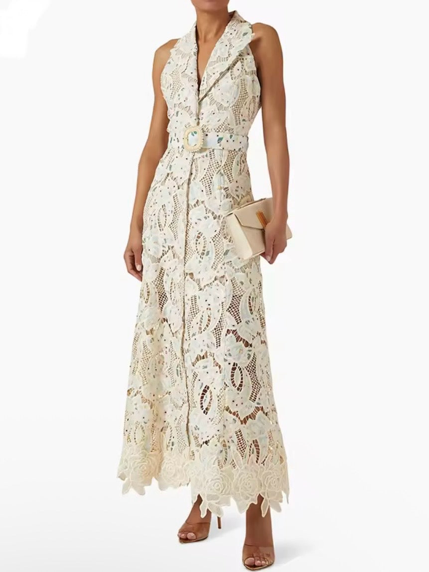 White crochet maxi dress