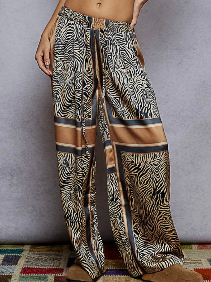 Zebra animal printed mix fabrics patched wide pants