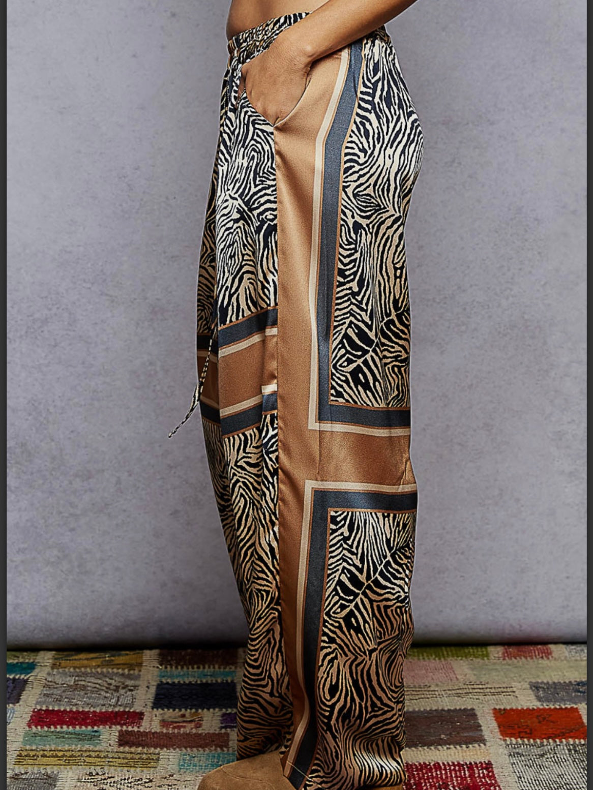Zebra animal printed mix fabrics patched wide pants