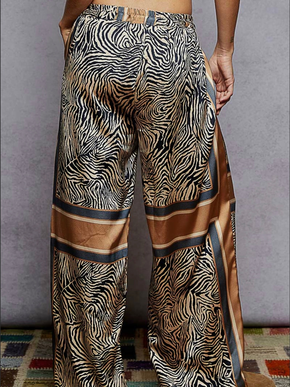 Zebra animal printed mix fabrics patched wide pants