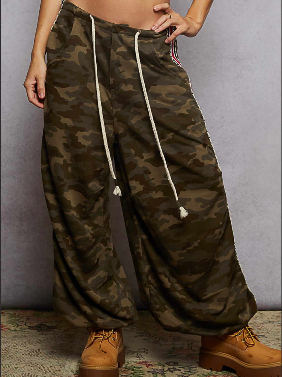 Camouflage Green an red side details cargo patched pockets joggers