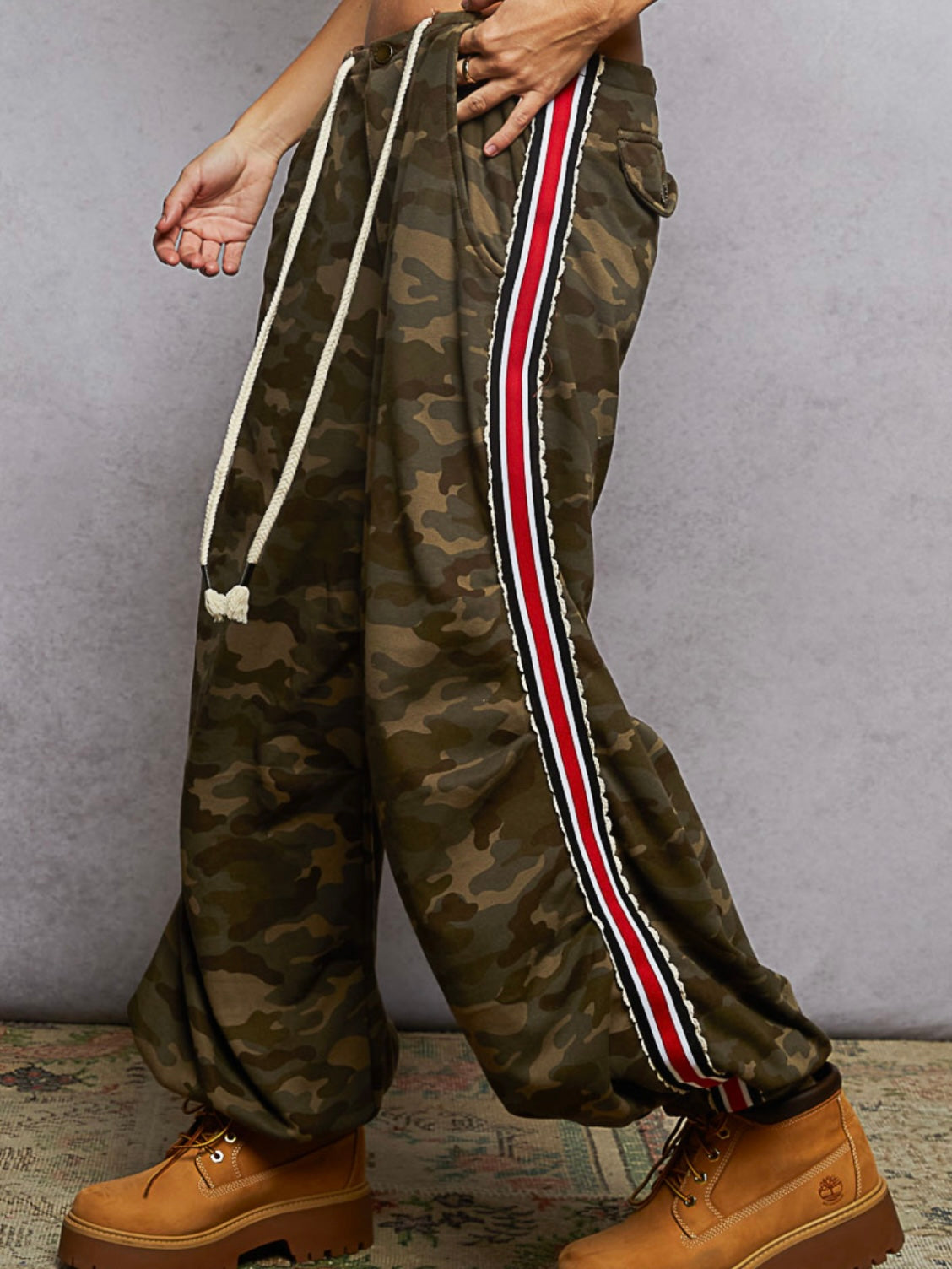 Camouflage Green an red side details cargo patched pockets joggers