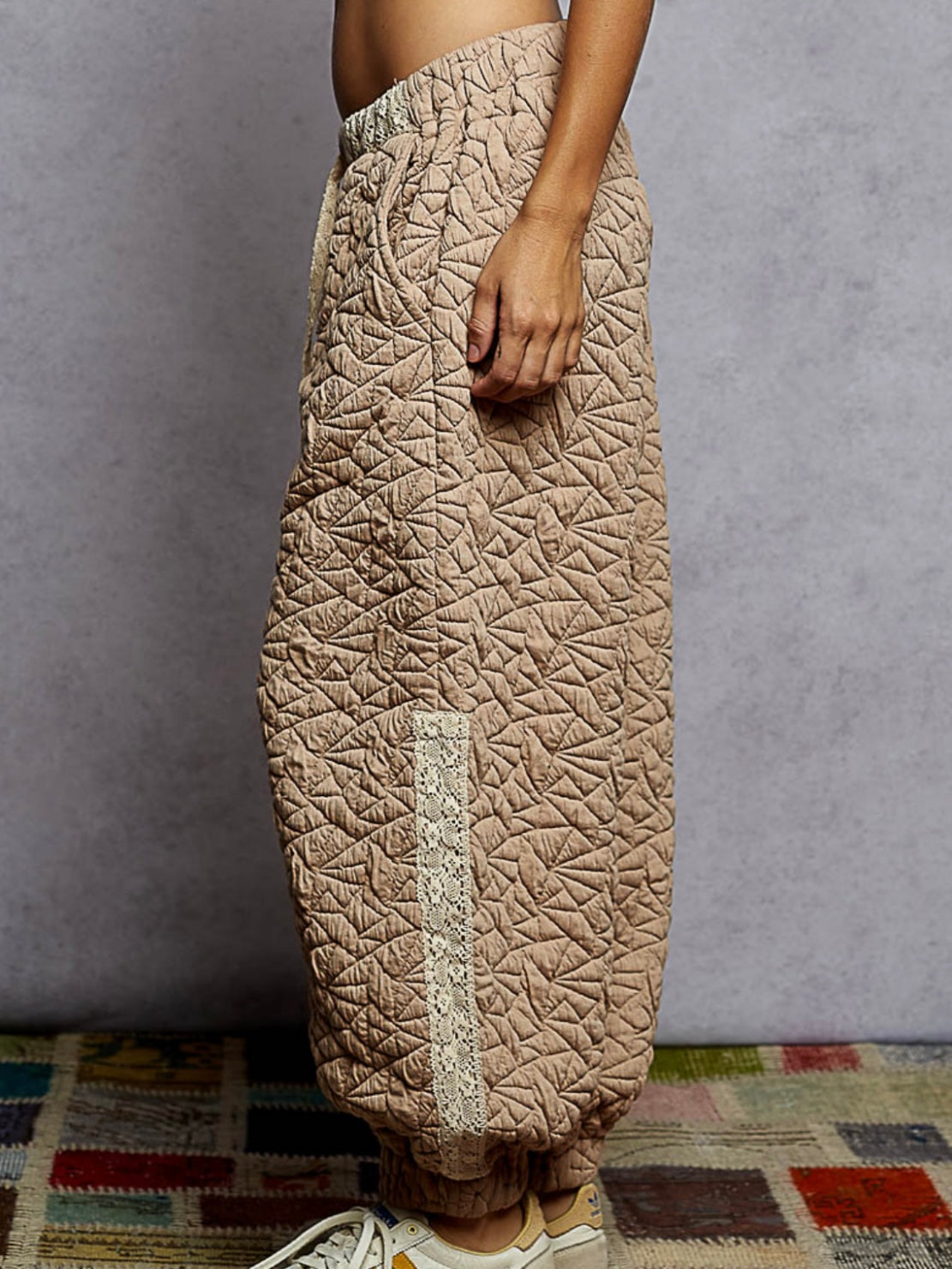 Beige Set quilted cargo patched jacket and pants