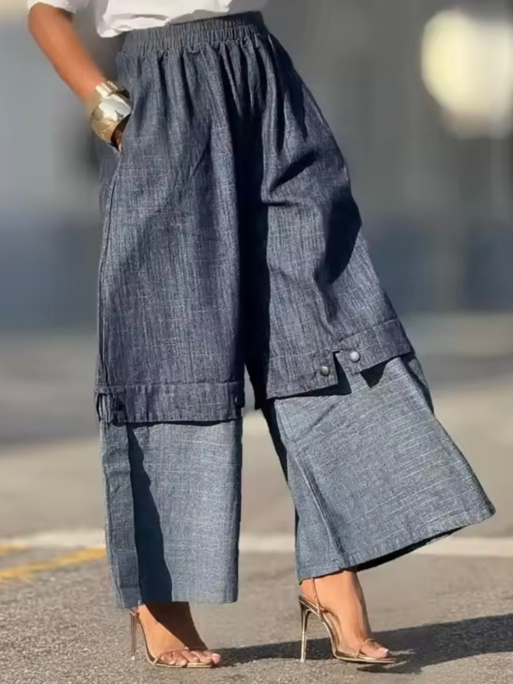Blue denim extra wide loose pants