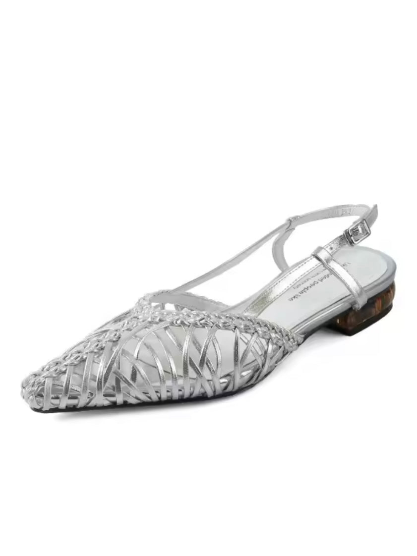 Pointed Solid colors net flats shoes slingshot