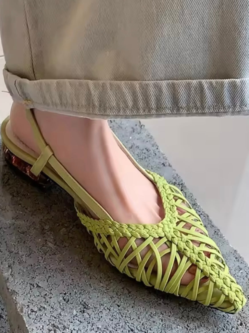 Pointed Solid colors net flats shoes slingshot