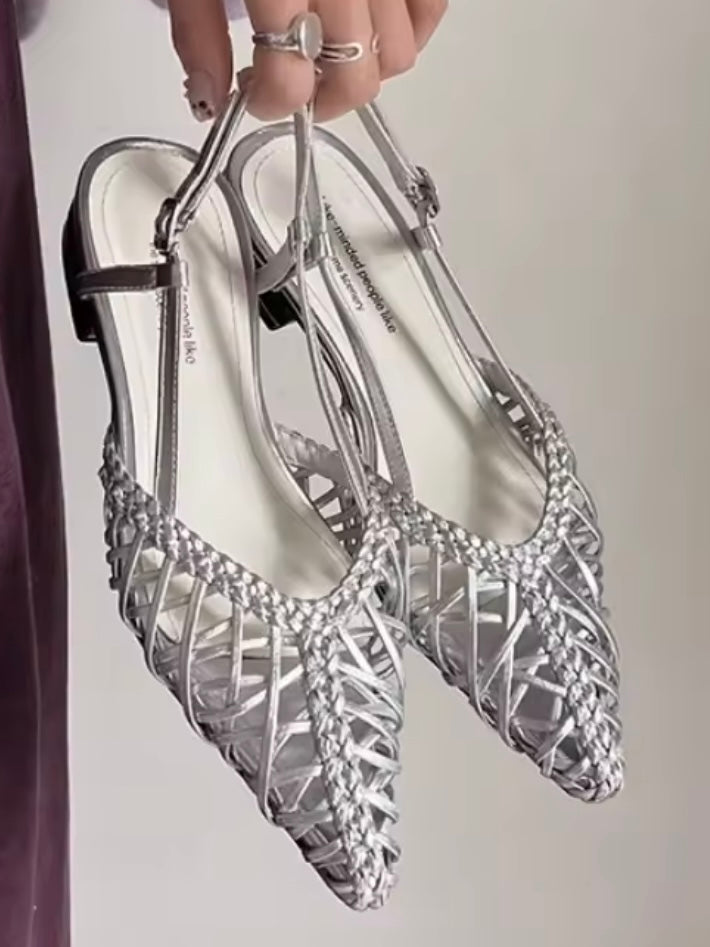 Pointed Solid colors net flats shoes slingshot