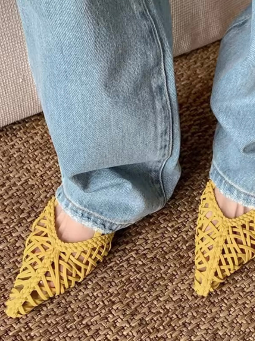 Pointed Solid colors net flats shoes slingshot