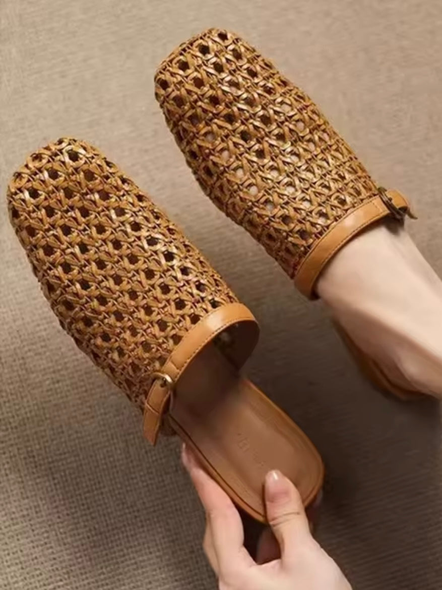Solid colors net rounded slippers flats shoes