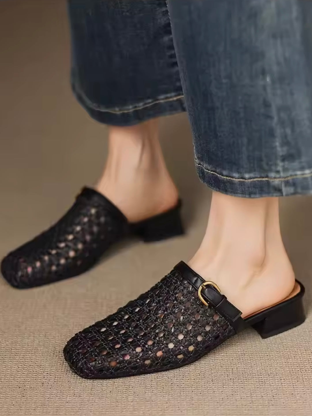Solid colors net rounded slippers flats shoes