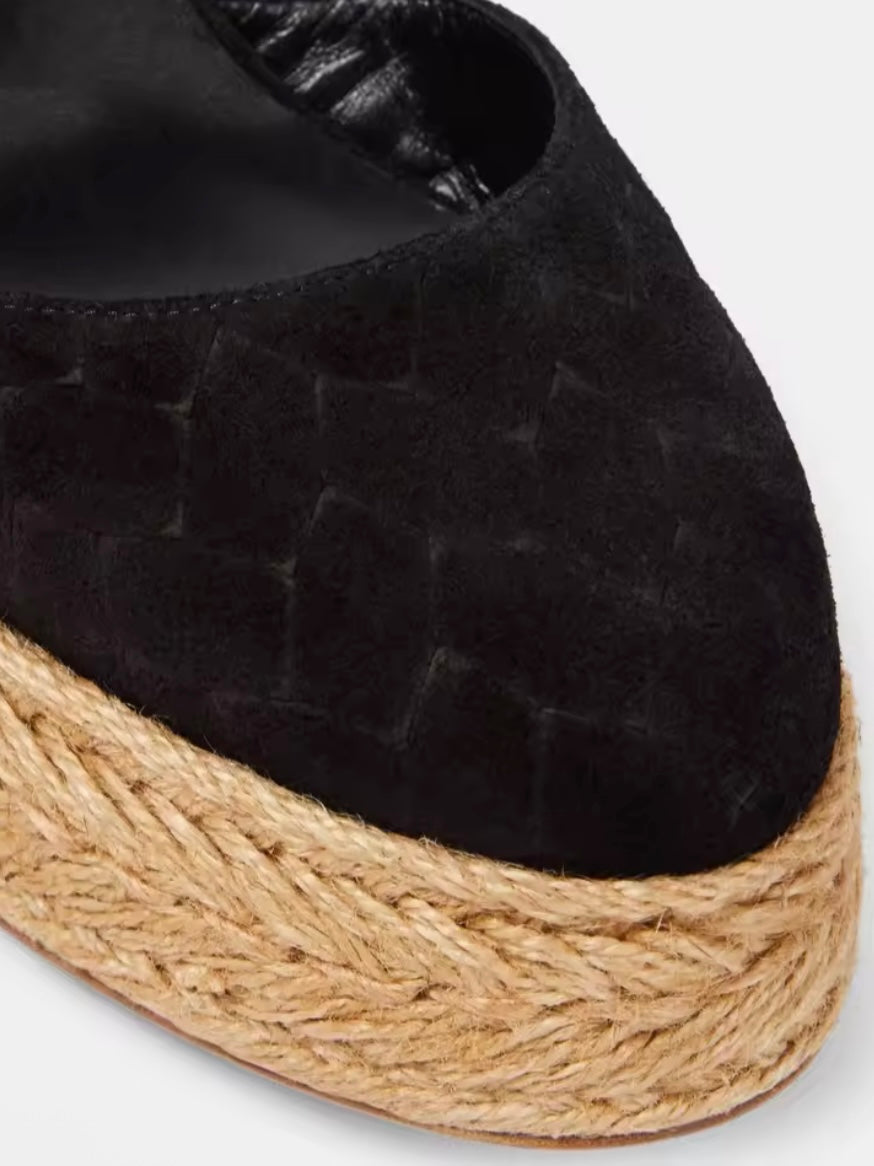 Black adjustable ankle laces high heels espadrilles