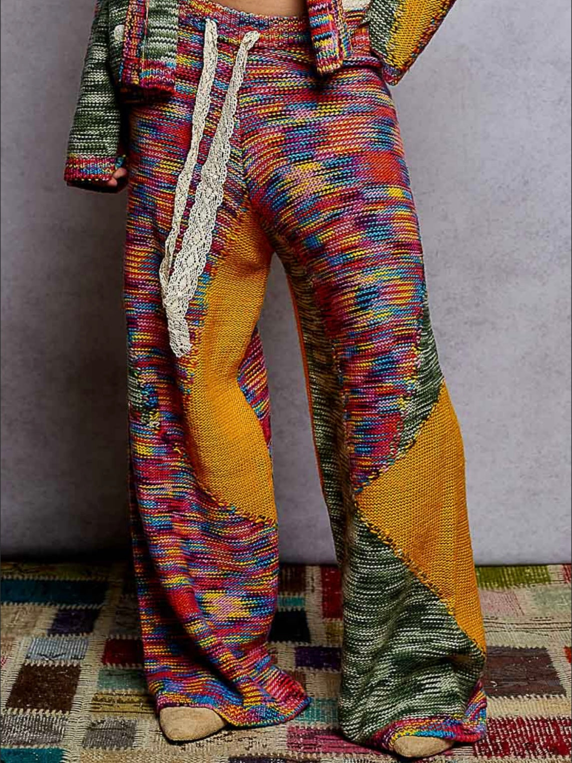 Multicolored knitted wide set pants