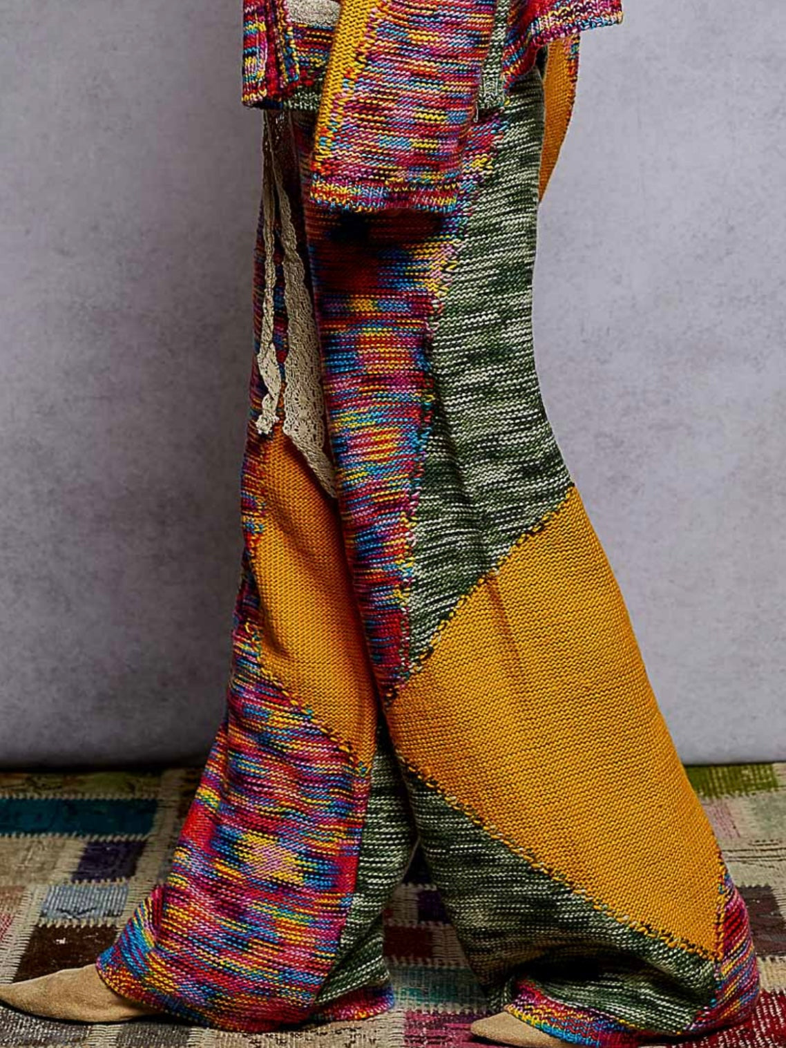 Multicolored knitted wide set pants