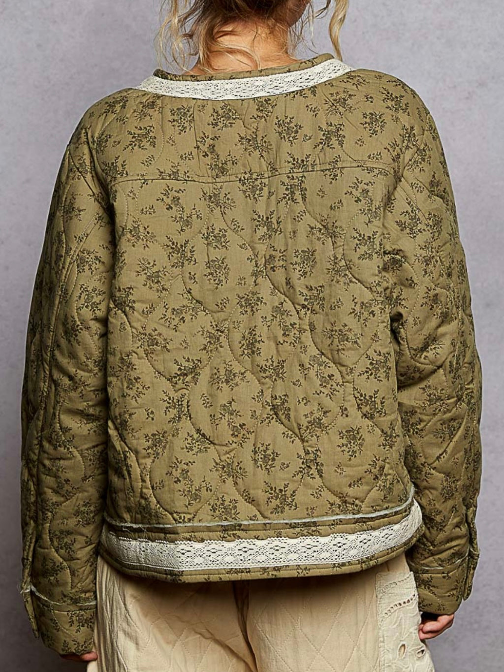 Green mix fabrics quilted jacket