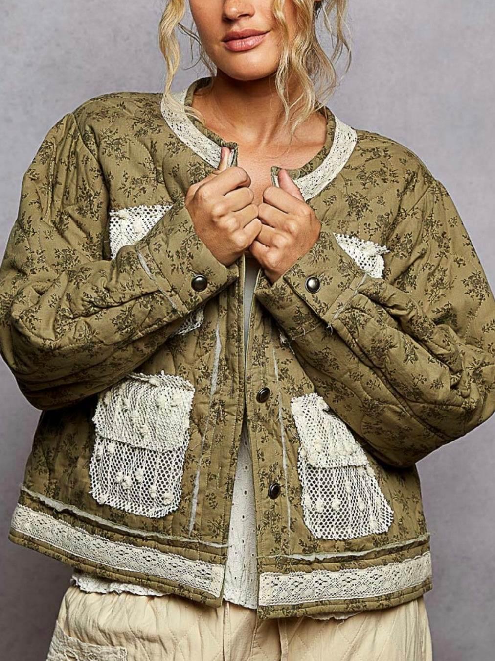 Green mix fabrics quilted jacket