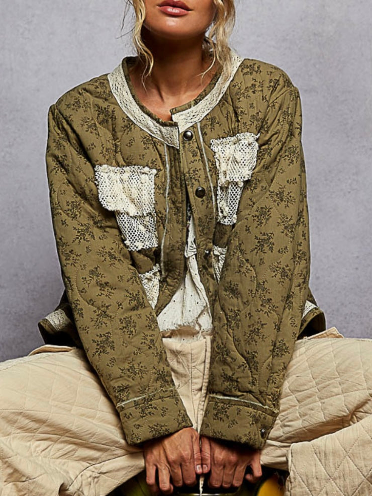 Green mix fabrics quilted jacket