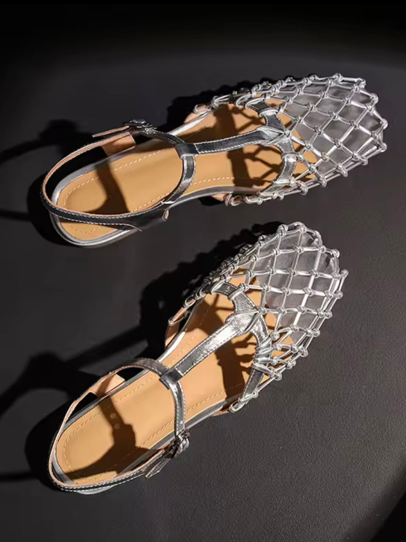 Square Solid colors net shoes ankle strap