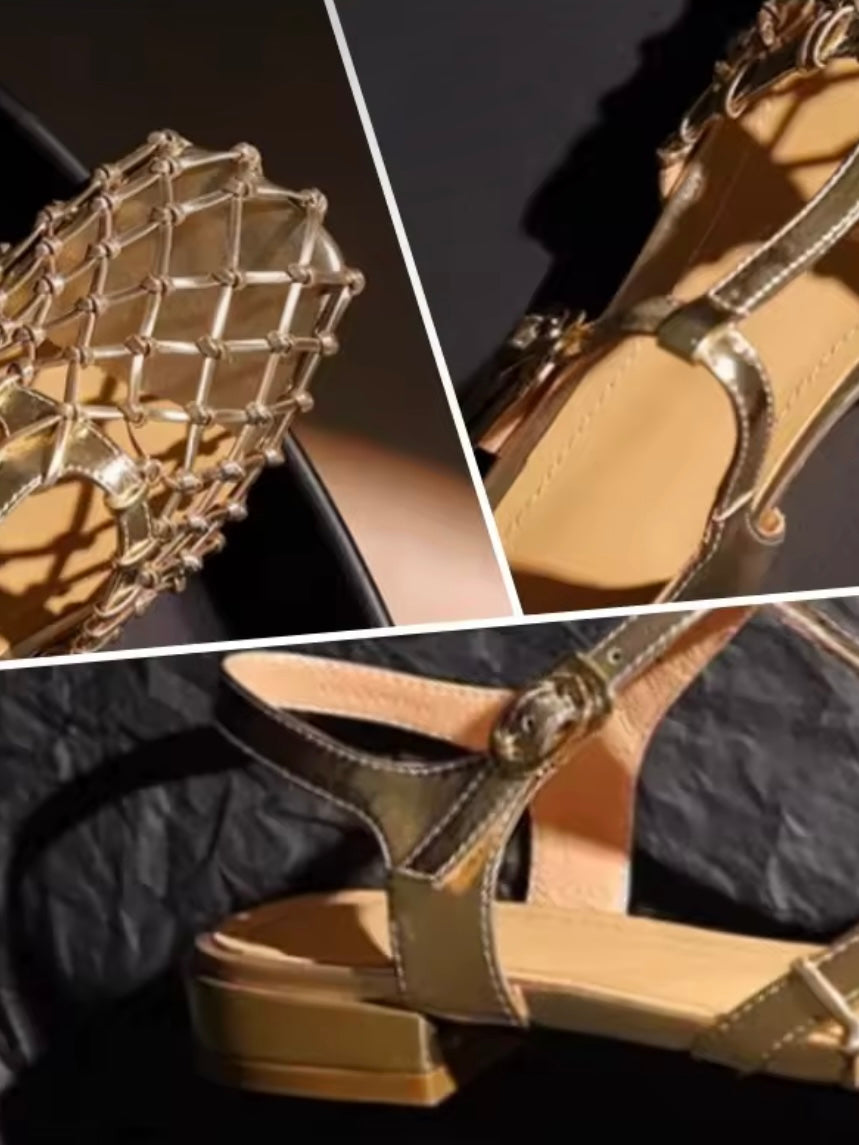 Square Solid colors net shoes ankle strap