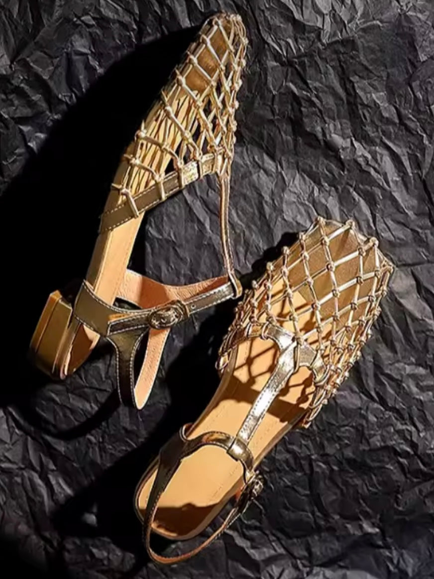 Square Solid colors net shoes ankle strap