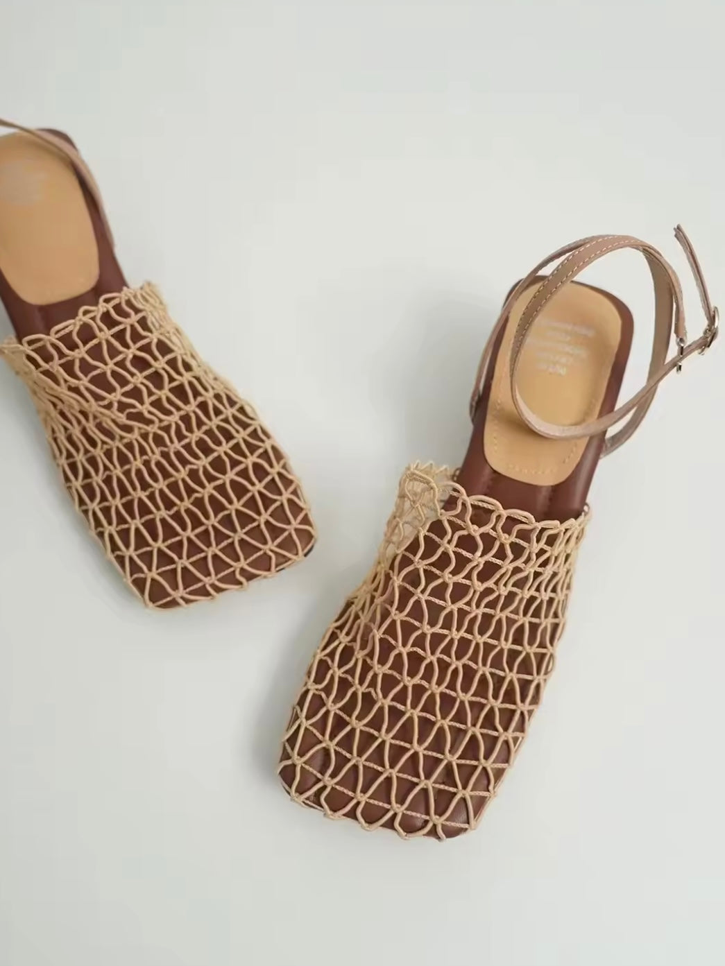 Square Solid colors net shoes triangle heel ankle strap