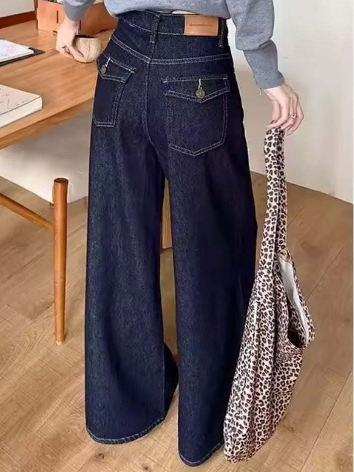 Dark blue wide jeans pants