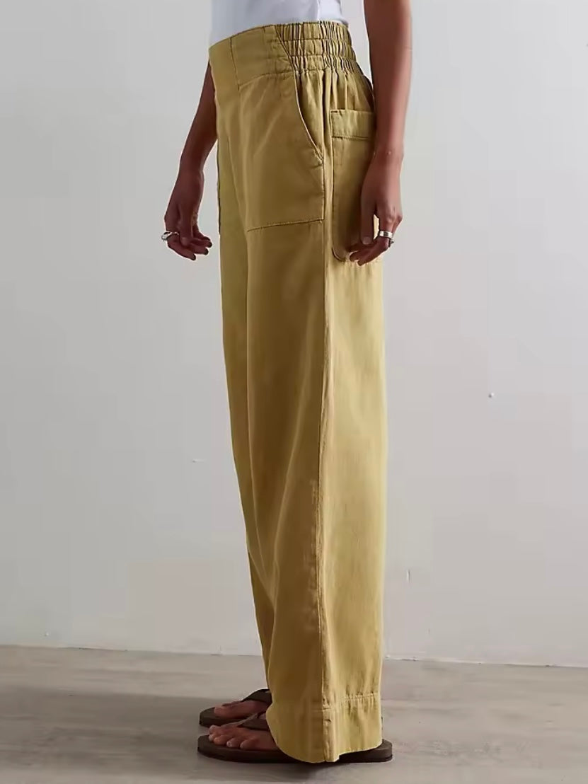 Solid colors straight cut patched pockets denim pants