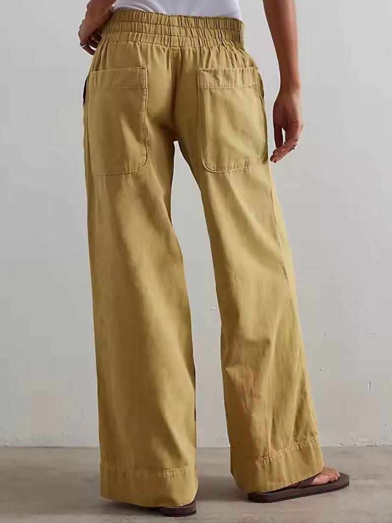 Solid colors straight cut patched pockets denim pants