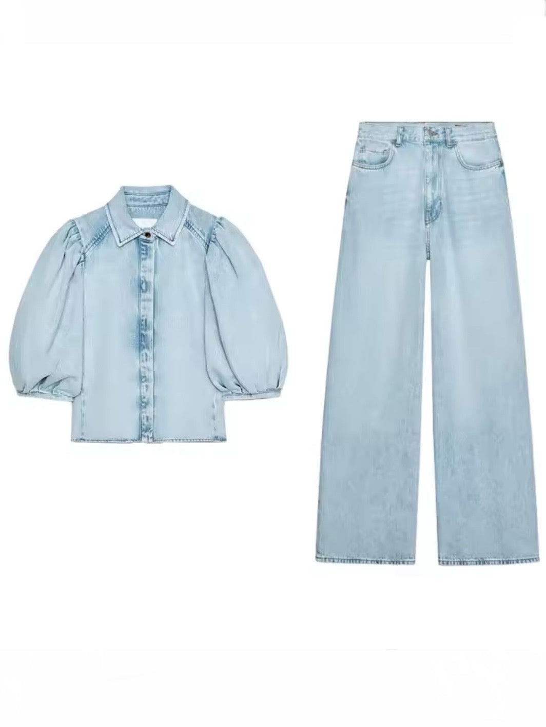 Blue denim fabric set of 2 shirt and pants