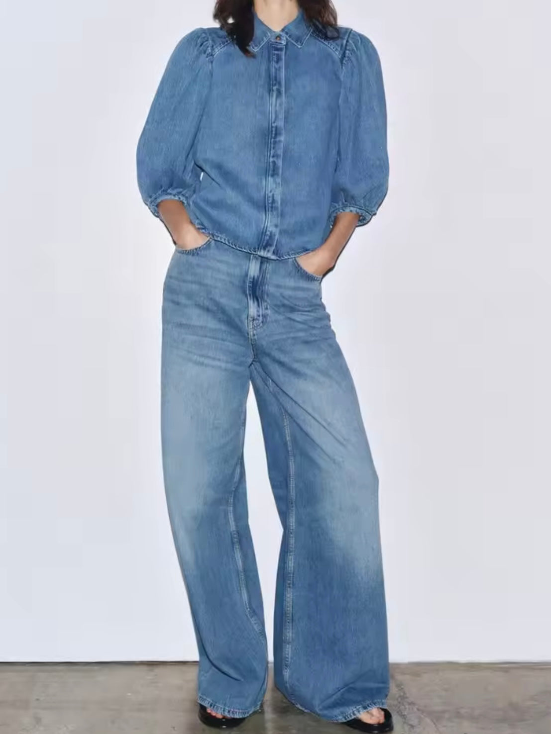 Blue denim fabric set of 2 shirt and pants