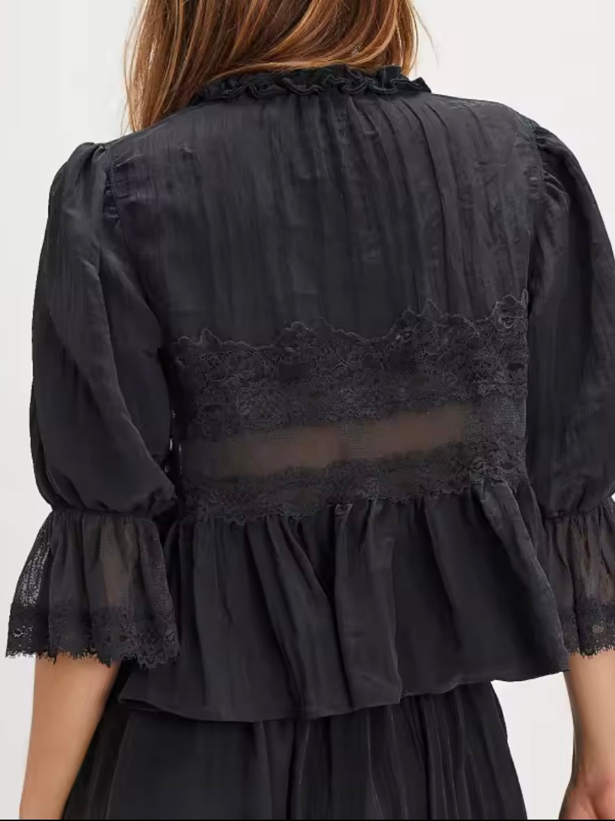 Solid colors lace and ruffled crop top