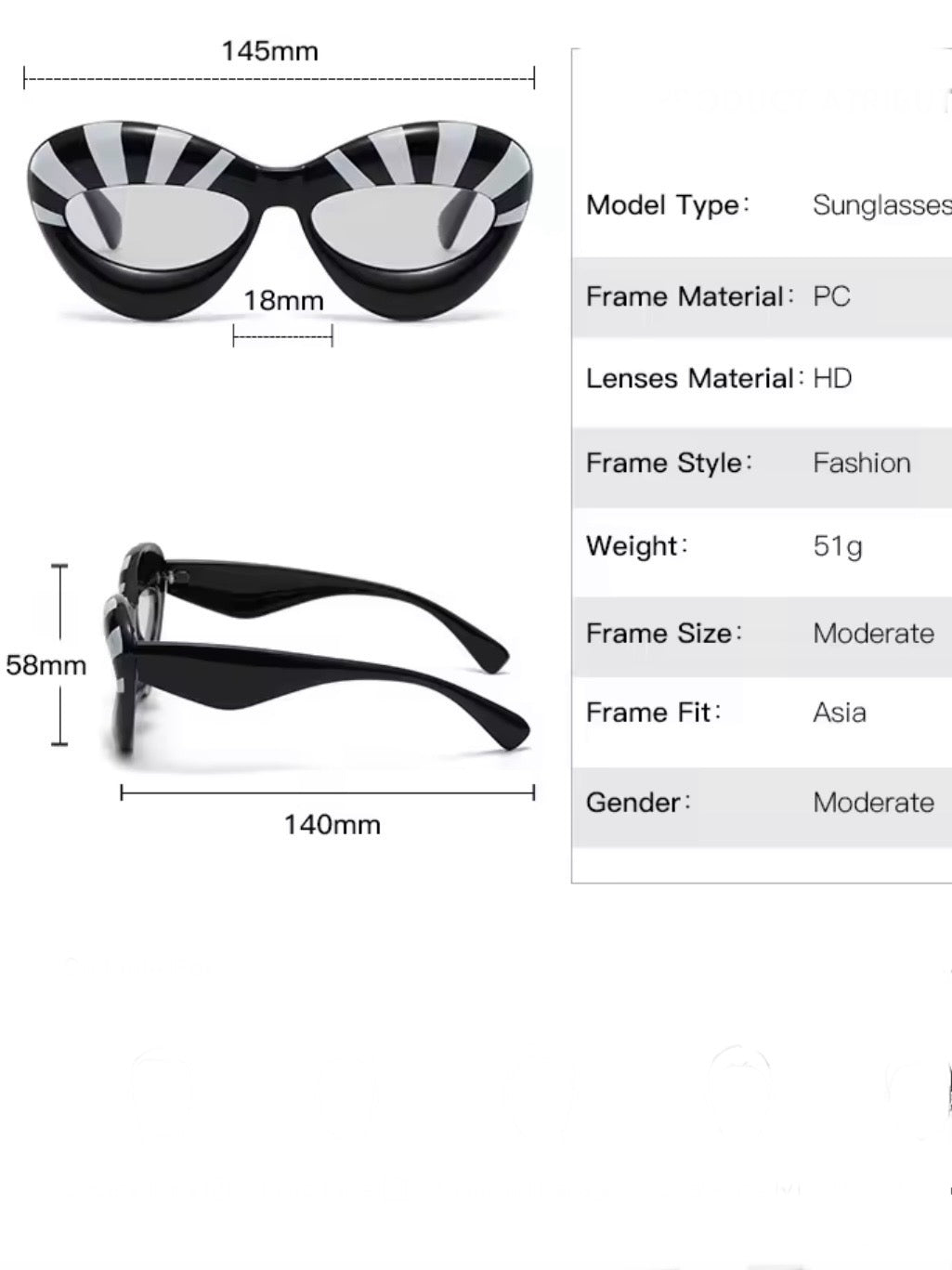 Oval cat eye striped sunglasses
