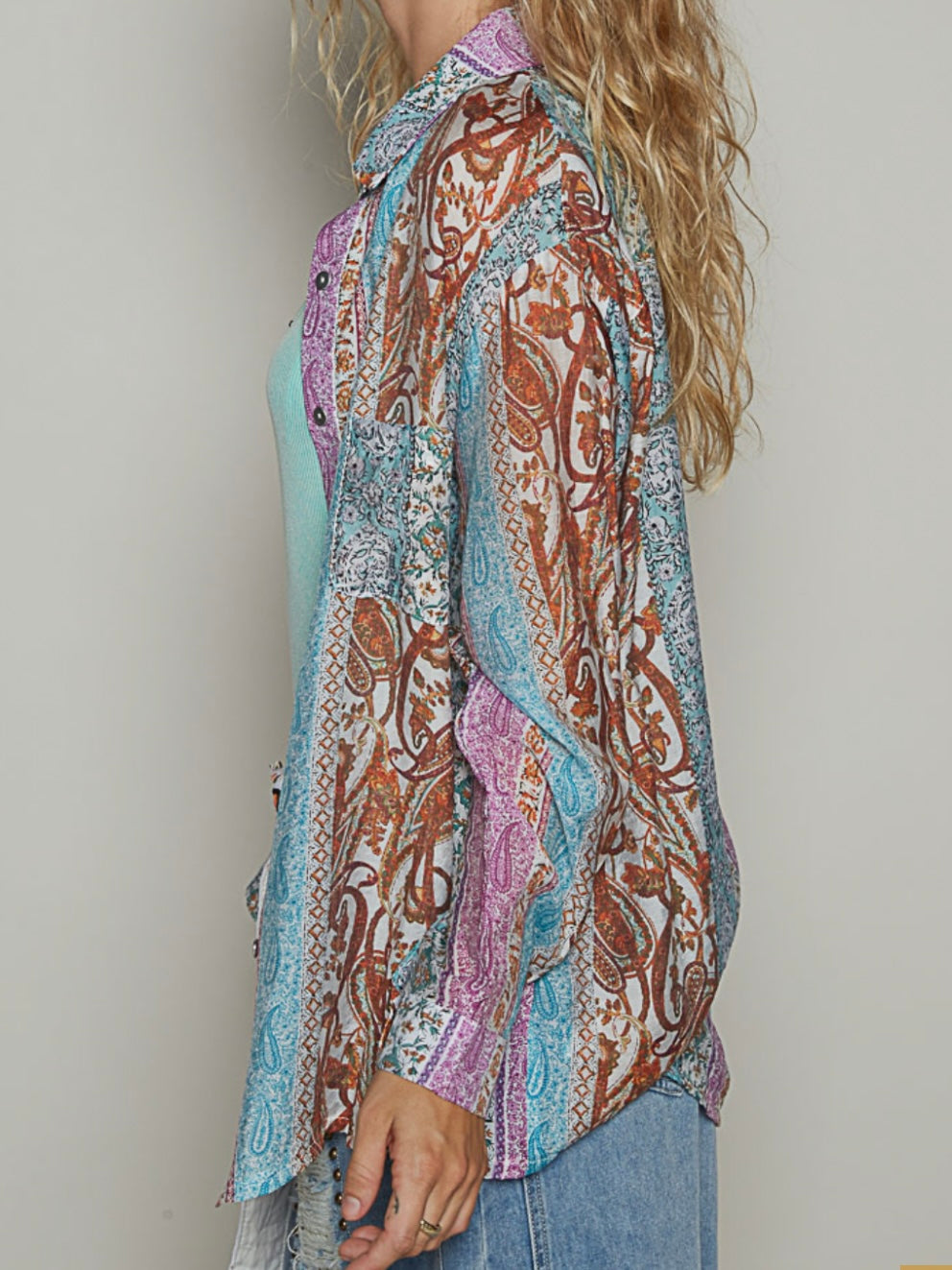 Blue and pink floral printed shirt