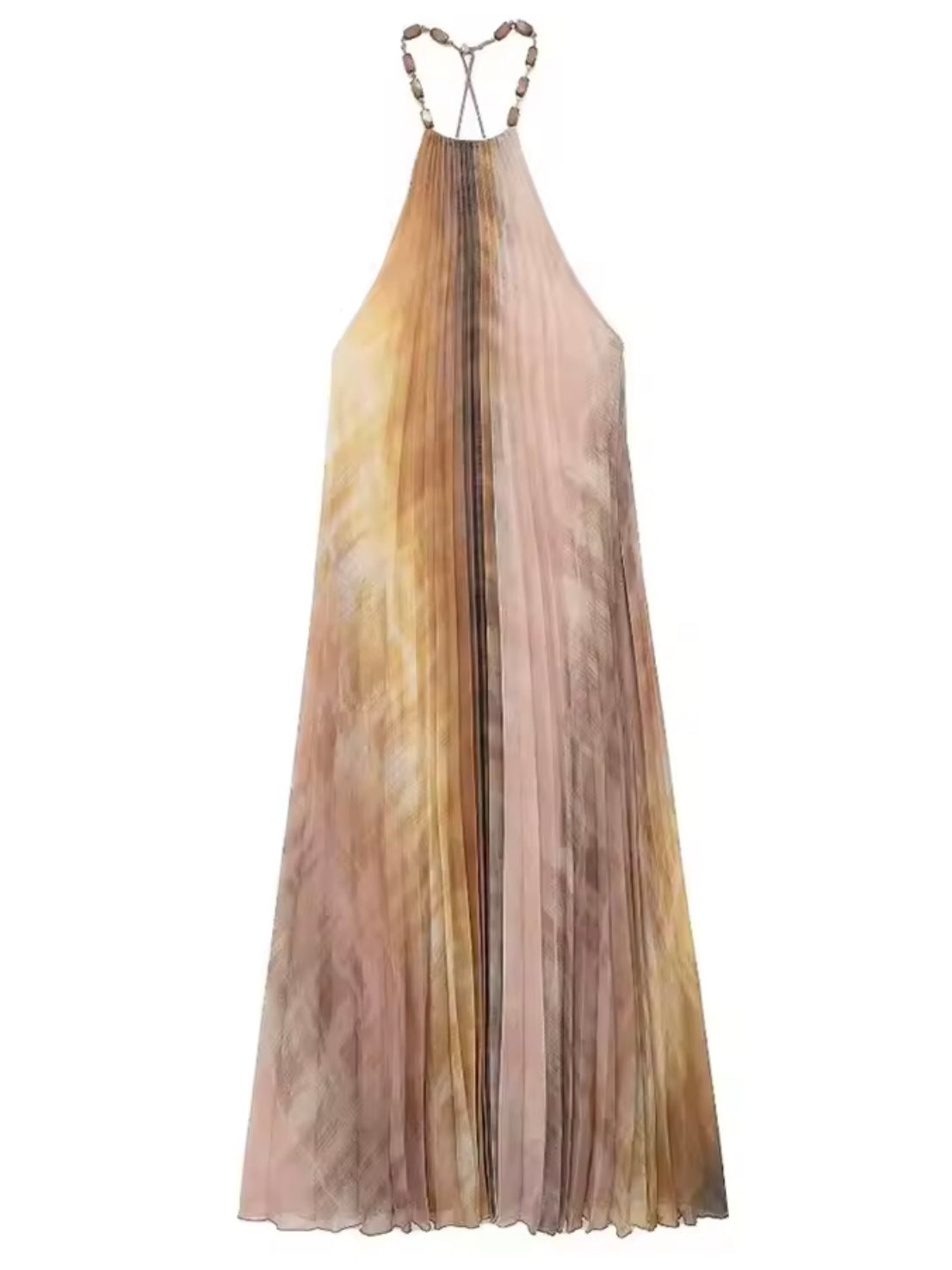 Pink tie dyed pleated maxi dress