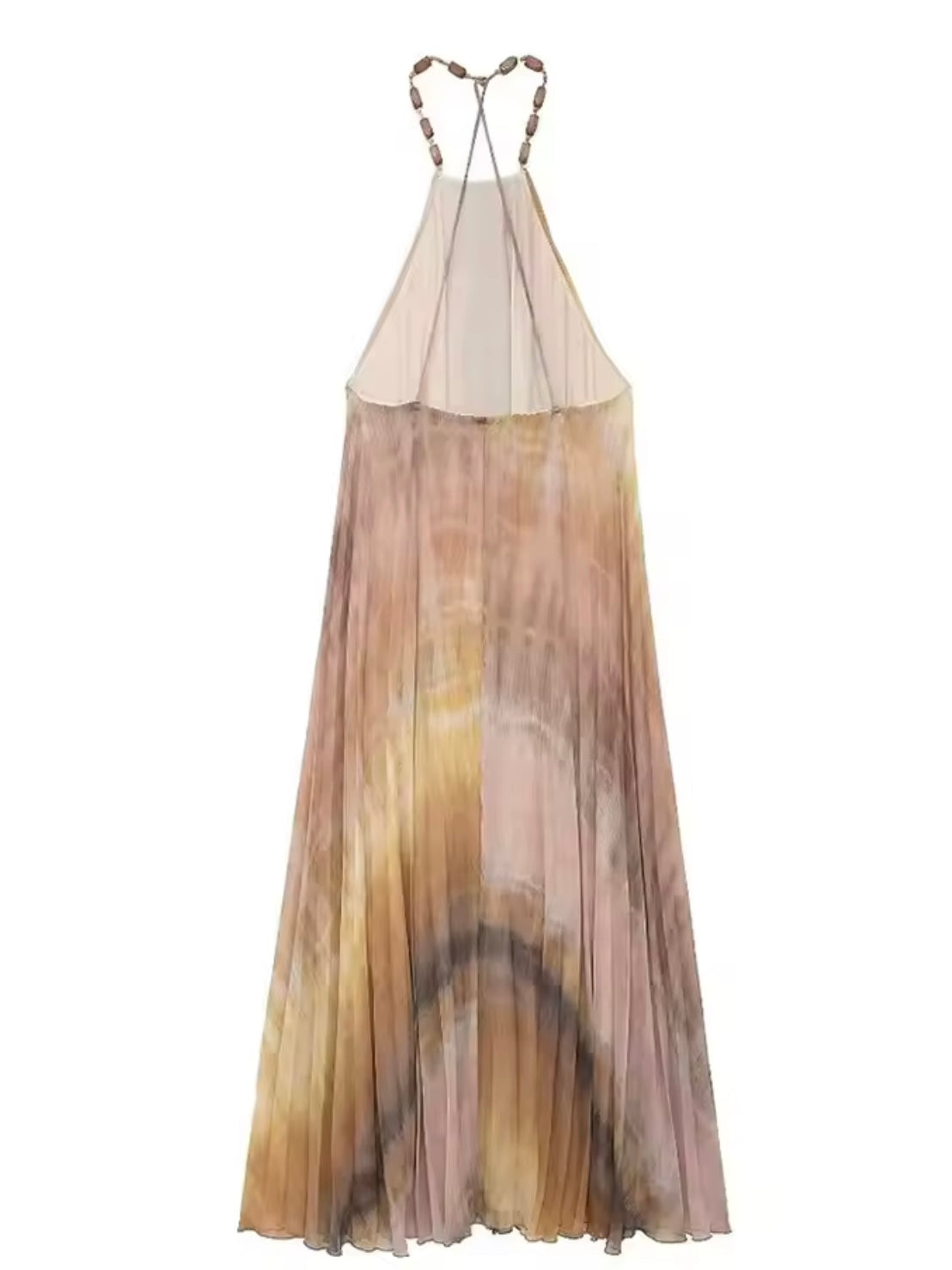 Pink tie dyed pleated maxi dress