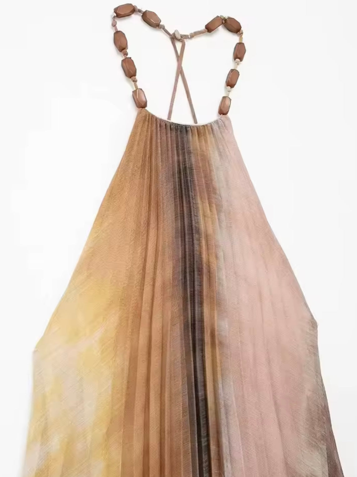 Pink tie dyed pleated maxi dress