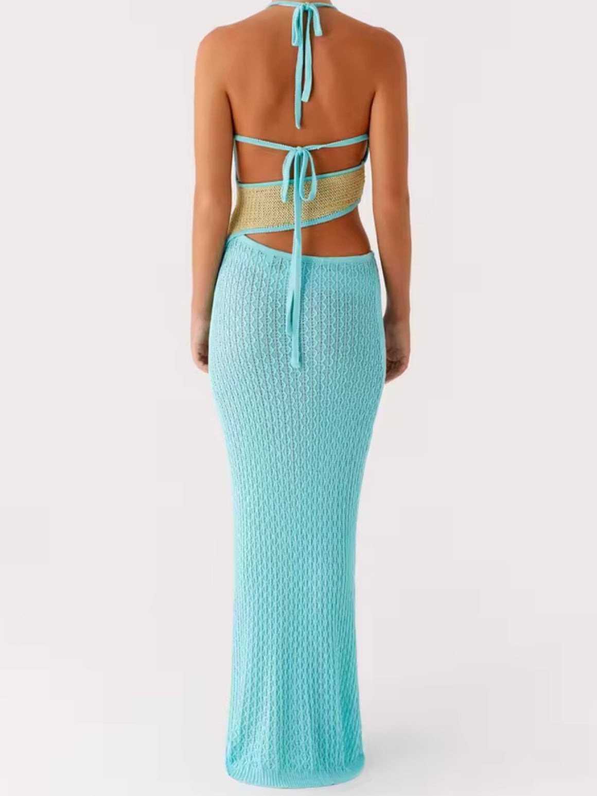 Turquoise and beige cutout beach and pool coverup