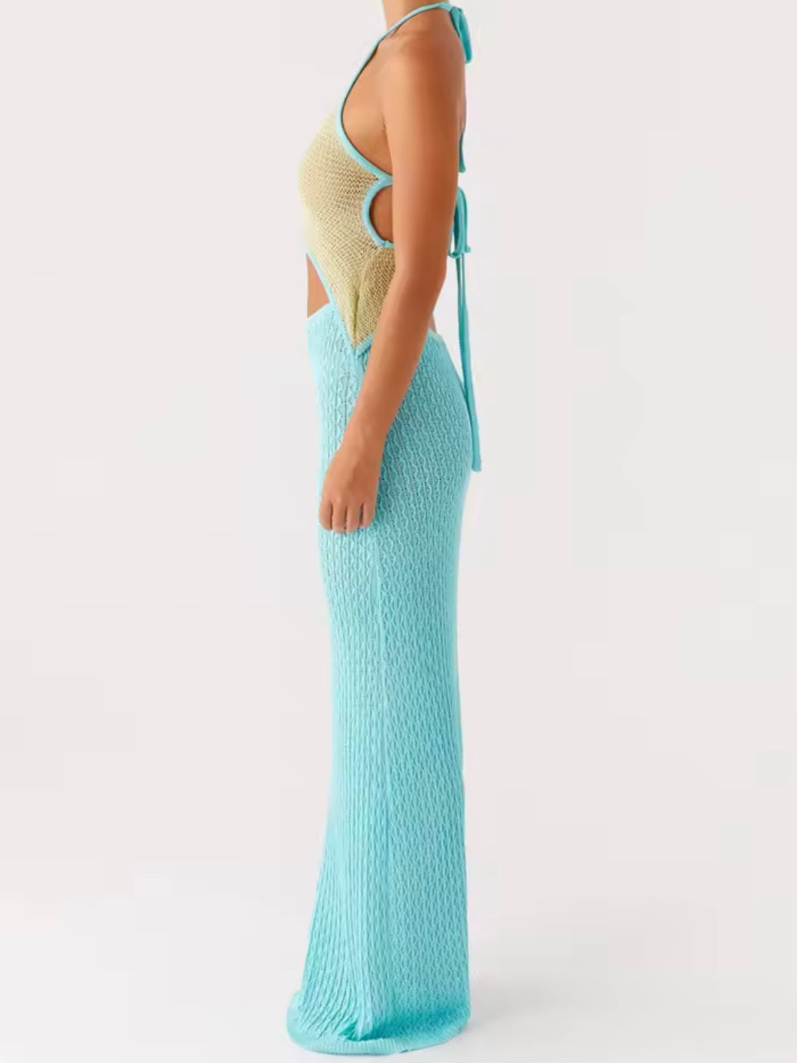 Turquoise and beige cutout beach and pool coverup