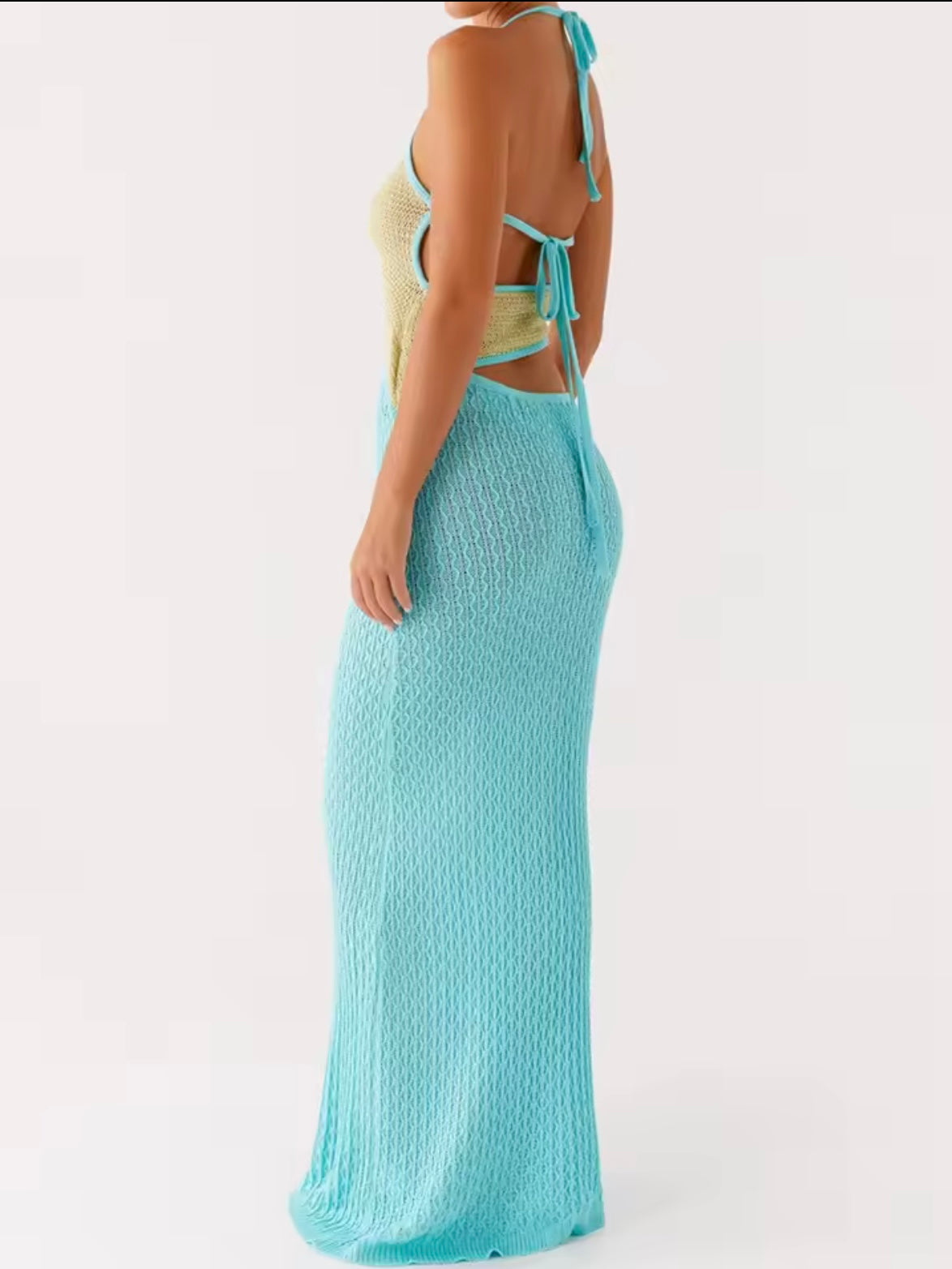 Turquoise and beige cutout beach and pool coverup