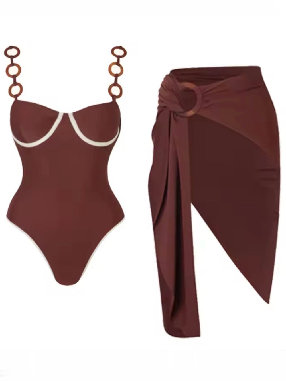 Brown set of 2 swimsuit and coverup