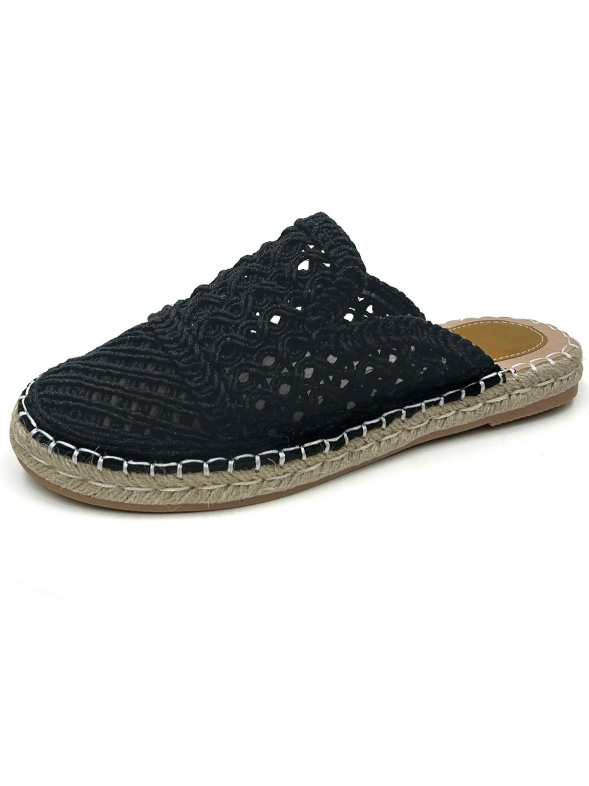 Beige floral embroidered espadrilles flats mules