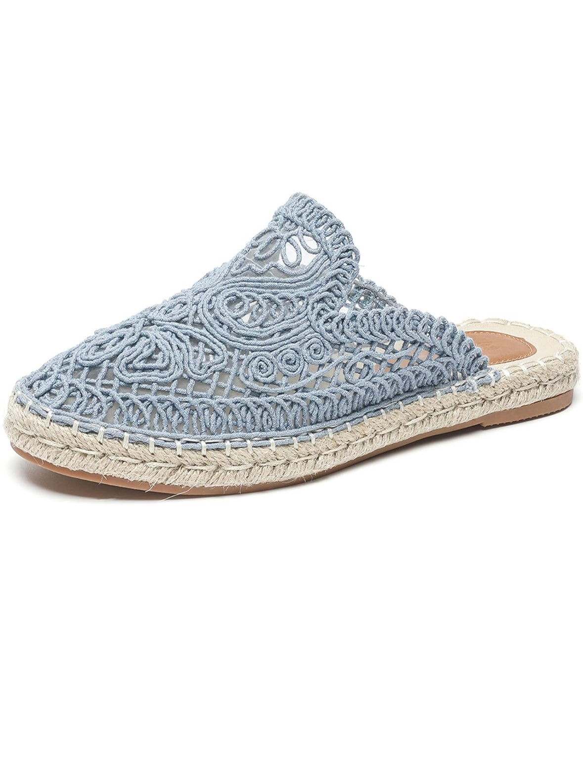 Beige floral embroidered espadrilles flats mules