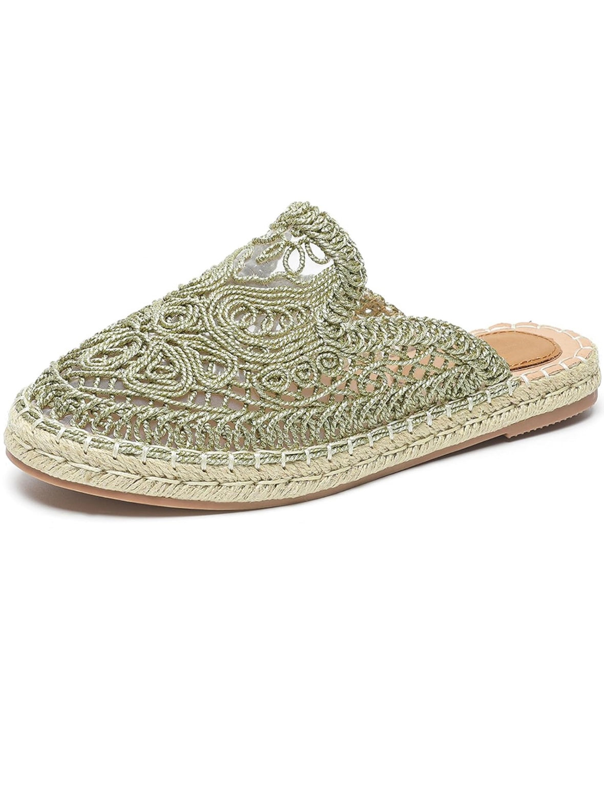 Beige floral embroidered espadrilles flats mules