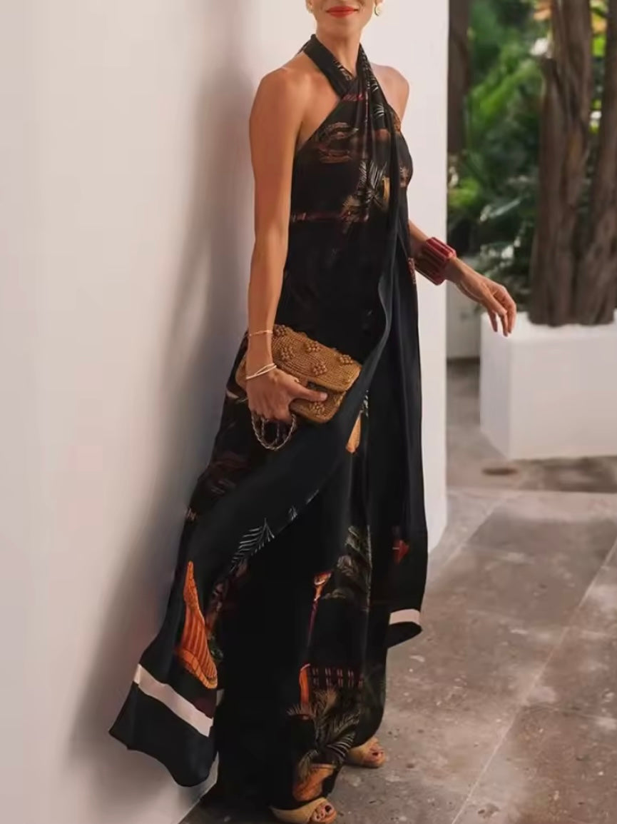 Green floral wide set pants