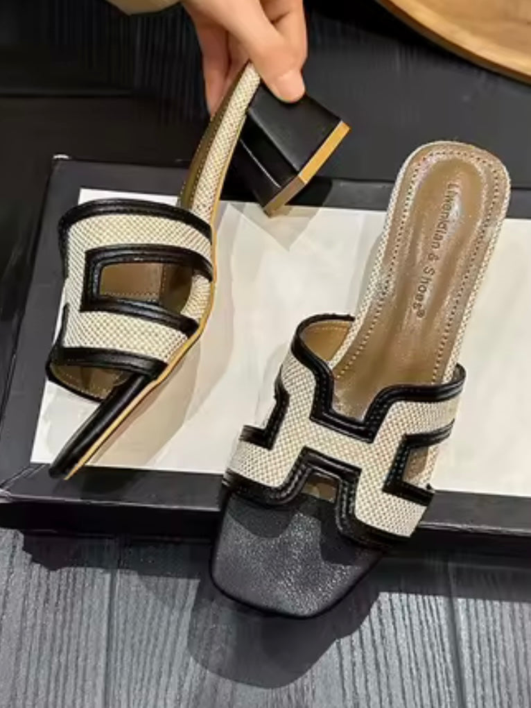 Natural straw and shine stones slides flats sandals