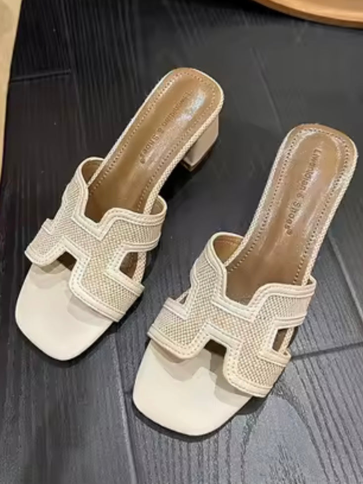 Natural straw and shine stones slides flats sandals