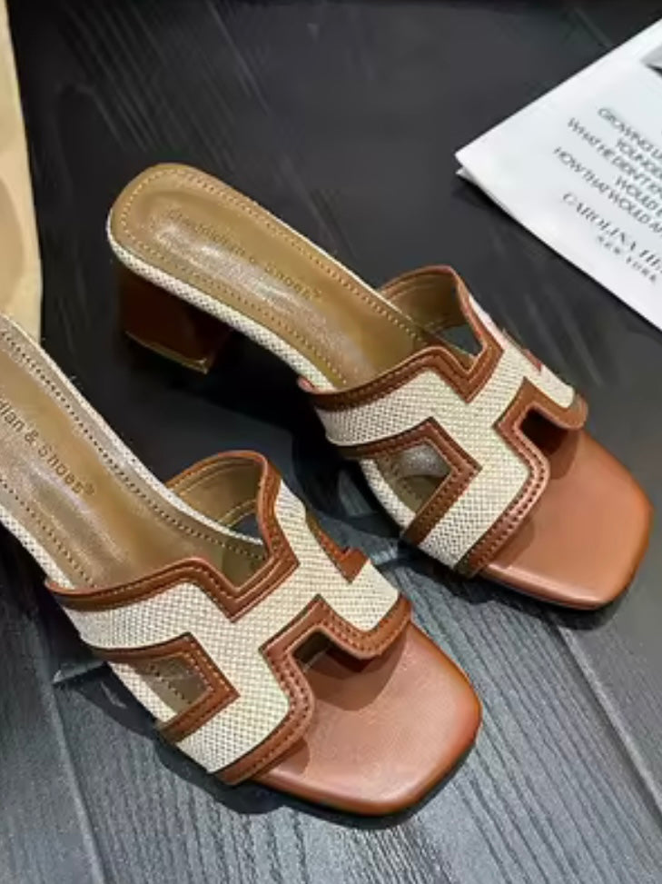 Natural straw and shine stones slides flats sandals